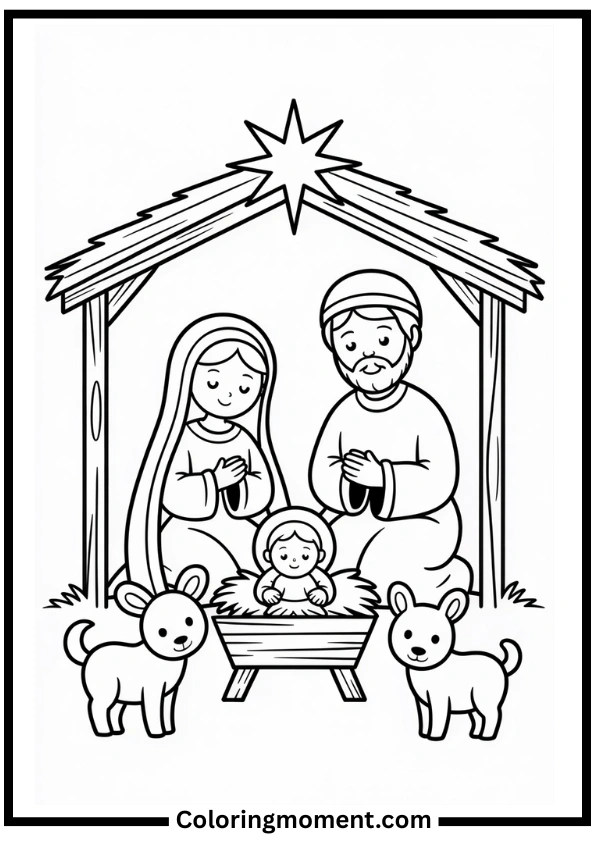 Nativity Scene Christmas Coloring Pages