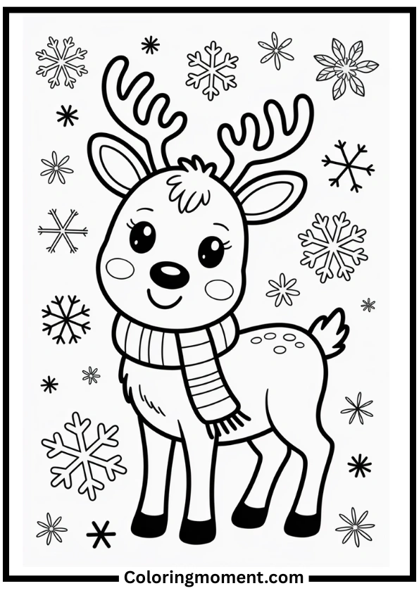 Reindeer with Scarf Coloring Pages