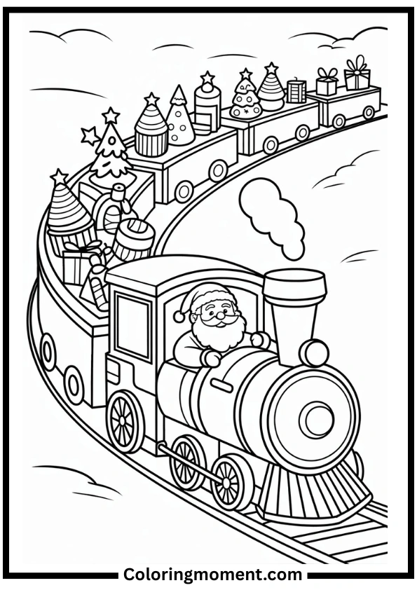 Santa Driving a Train Coloring Pages