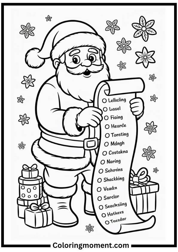 Santa Reading a List Coloring Pages