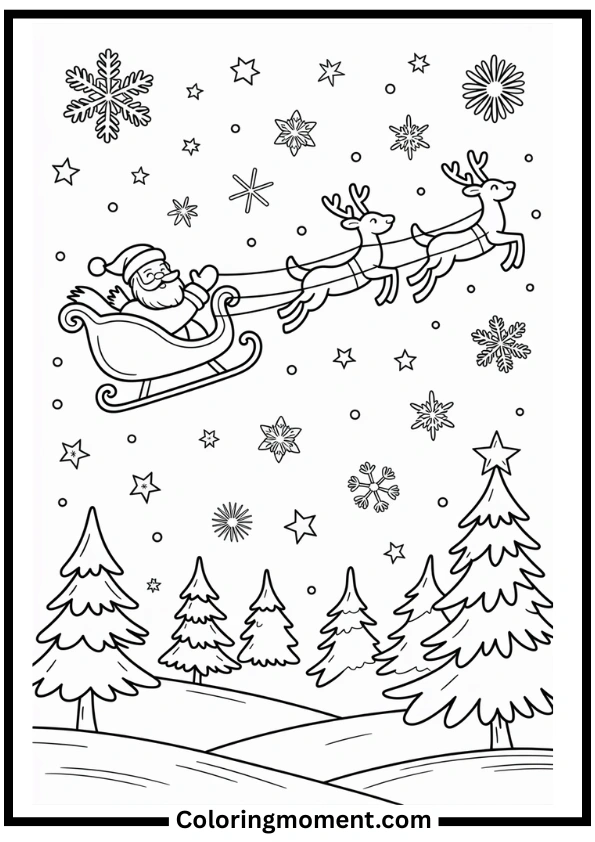 Santa and Reindeer Christmas Coloring Pages