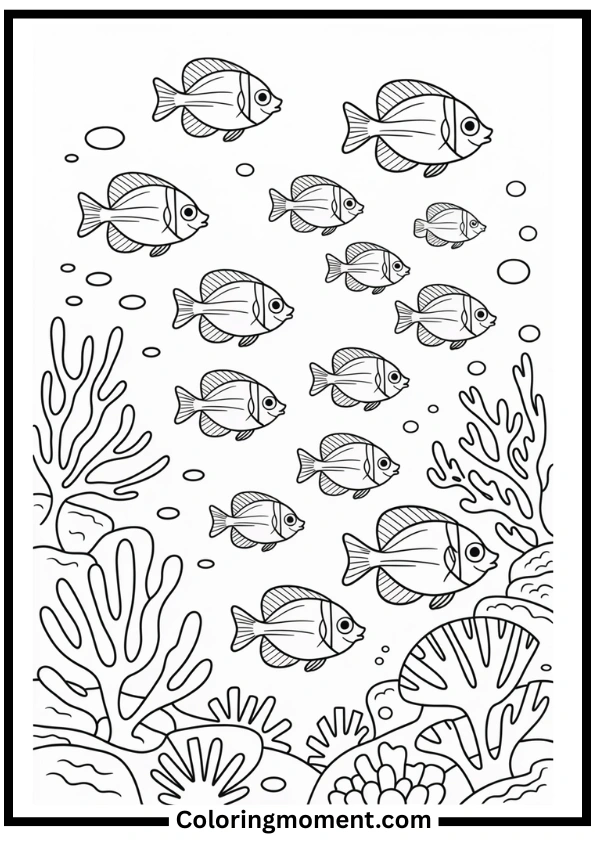 Tropical Fish Reef Adult Coloring Page