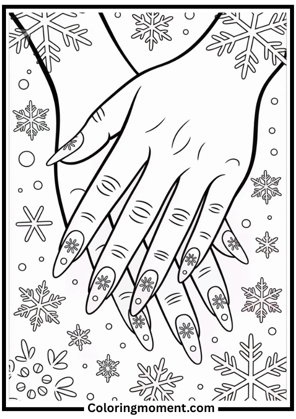 Winter Snowflake Nails Coloring Page