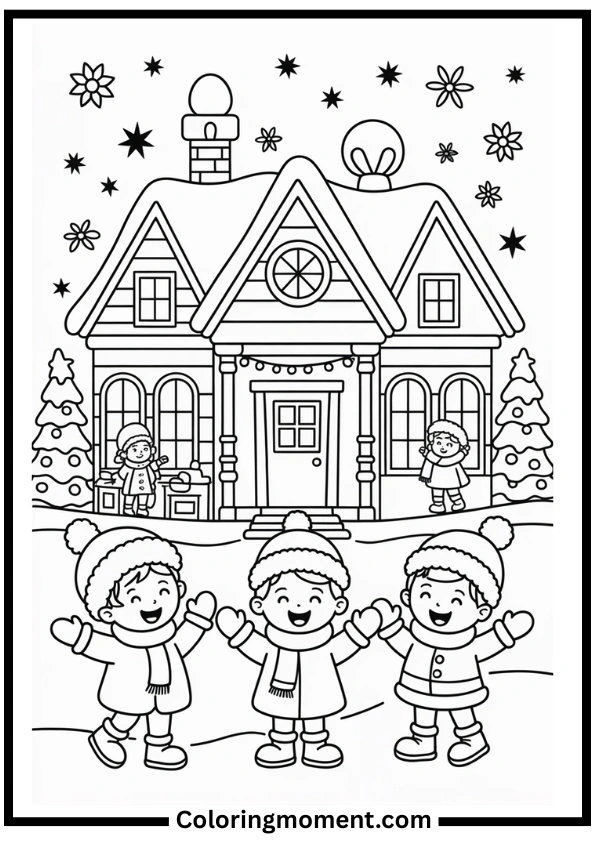 Winter Village Christmas Coloring Pages