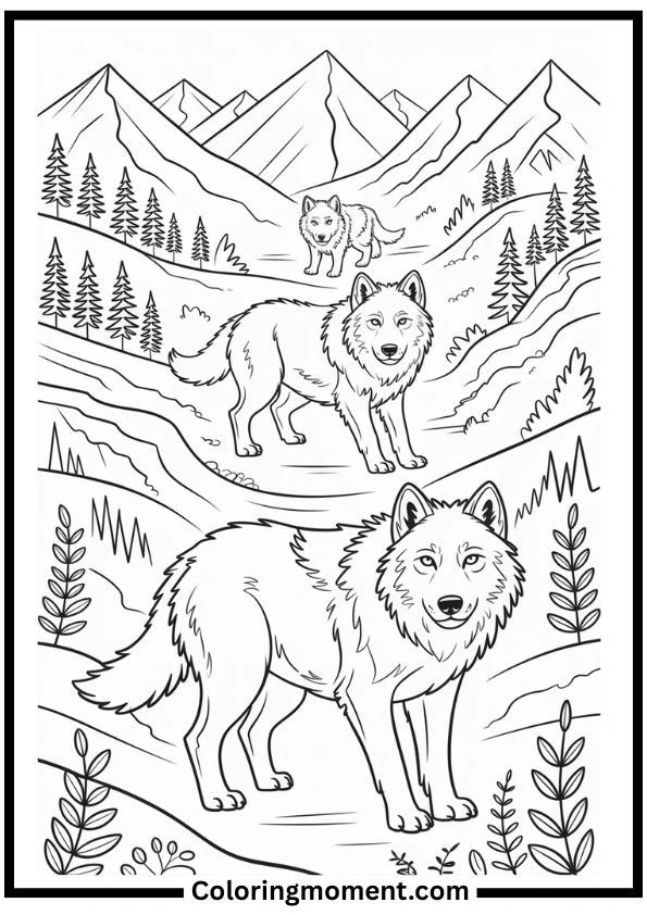 Wolves in the Mountains Adult Coloring Page