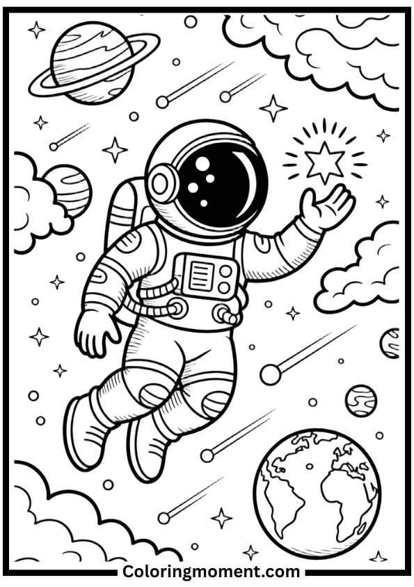 Astronaut Floating in Space Coloring Pages