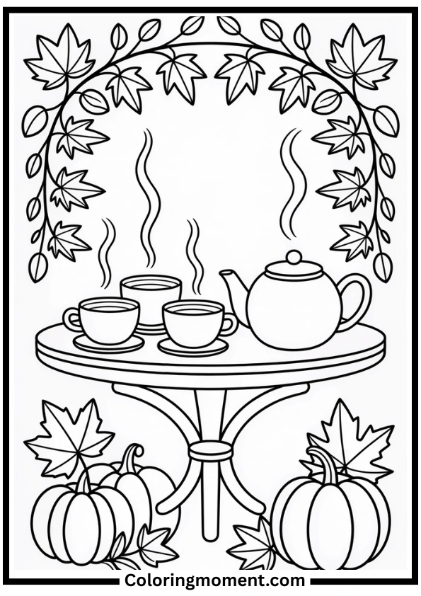 Autumn Tea Time Coloring Page