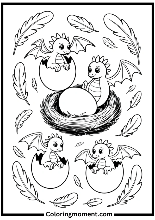 Baby Dragons Hatching Coloring Pages