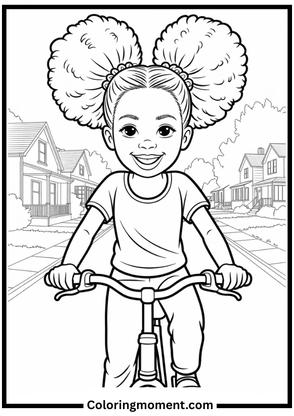 Biking Adventure Black Girl Coloring Page