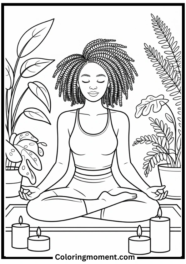 Black Girl in Yoga Pose Coloring Page