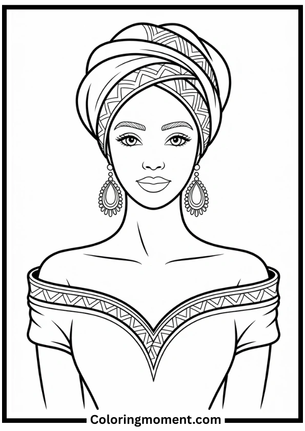 Black Girl with Headwrap Coloring Page