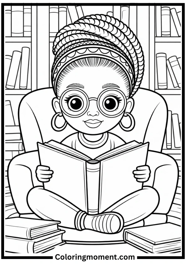 Book Lover with Braids Coloring Page