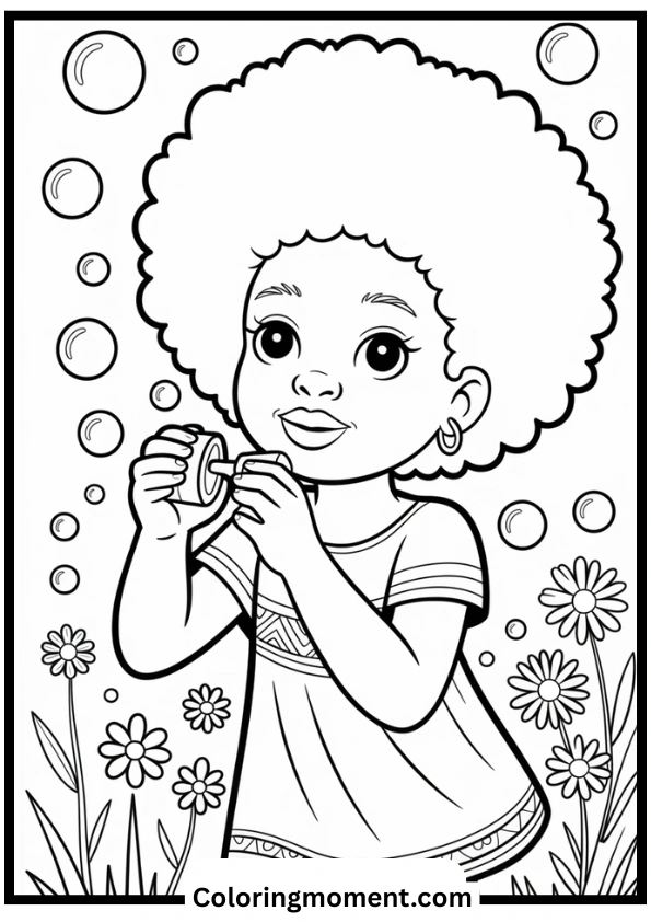 Bubble Fun Black Girl Coloring Page