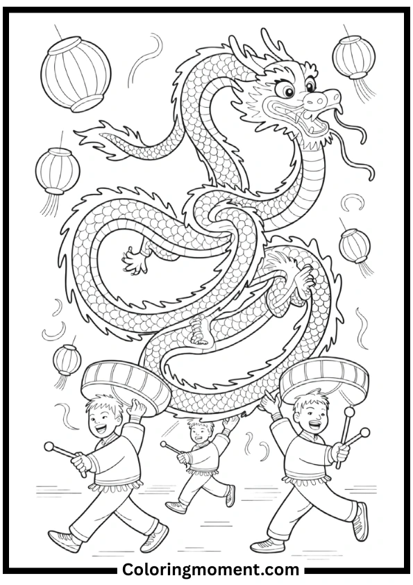 Chinese New Year Dragon Parade Coloring Pages
