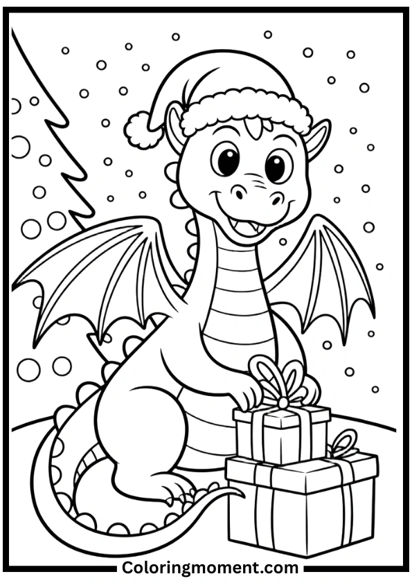 Christmas Dragon Coloring Pages