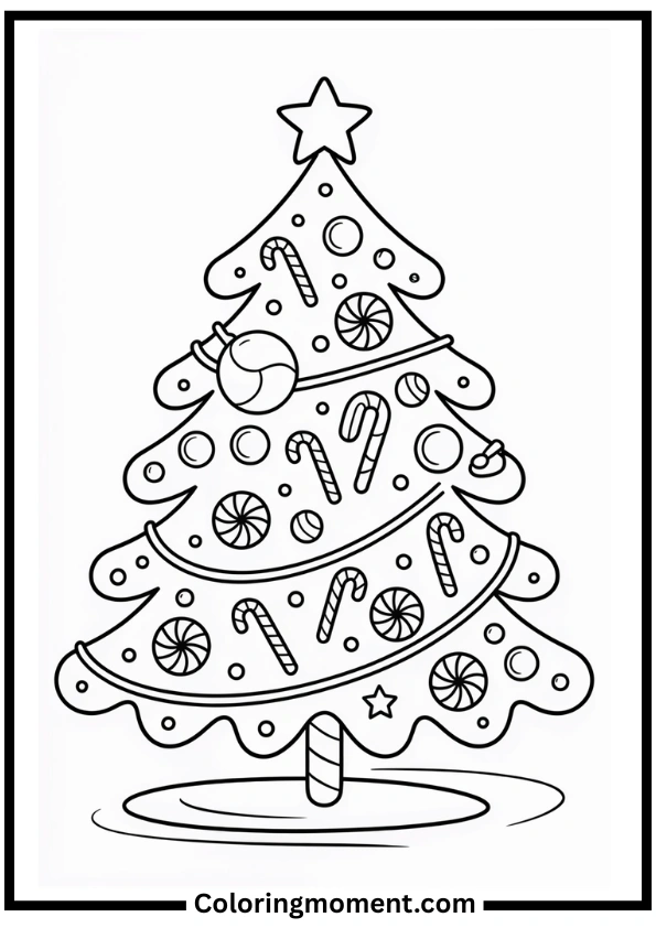 Christmas Tree with Candy Canes Coloring Page