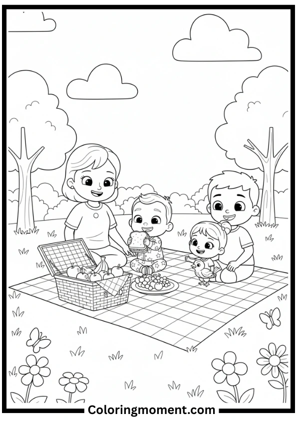 Cocomelon Family Picnic Coloring Page