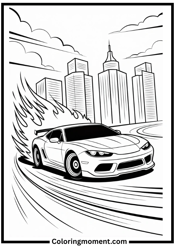 Cool Car Drift Scene Coloring Pages