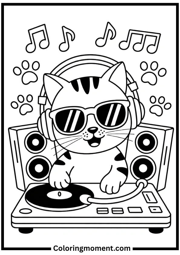 Cool Cat DJ Coloring Pages