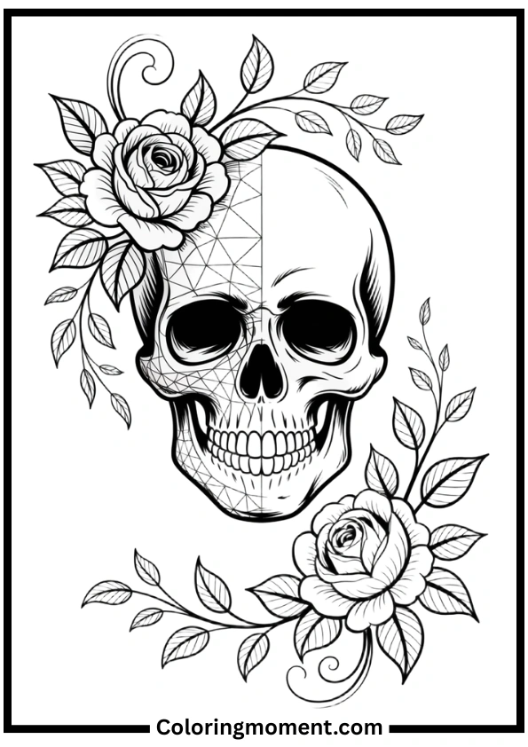 Cool Skull with Roses Coloring Pages