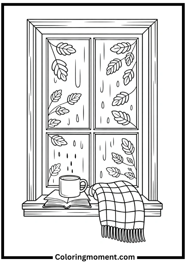 Cozy Autumn Window Coloring Pages