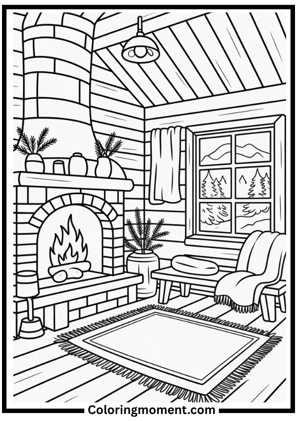 Cozy Cabin Interior Coloring Page