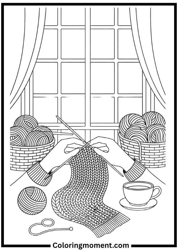 Cozy Knitting Time Coloring Pages