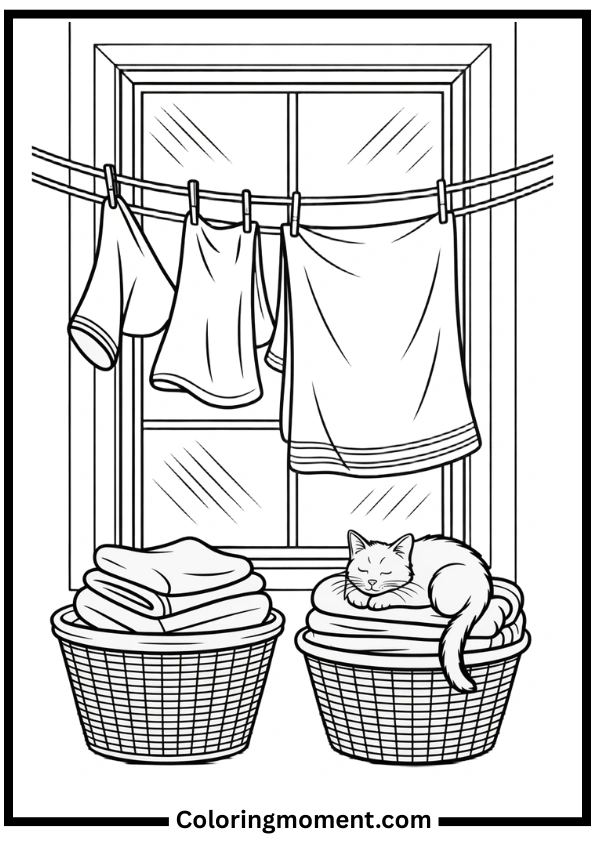Cozy Laundry Day Coloring Pages