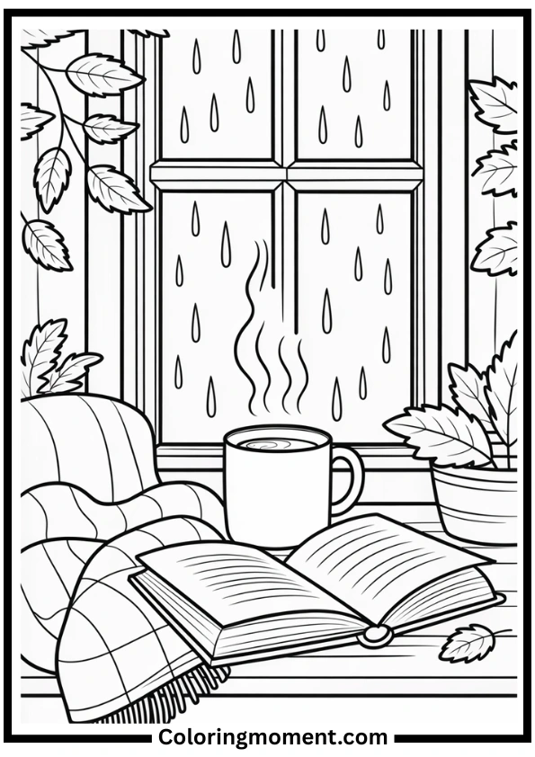 Cozy Reading Afternoon Coloring Page