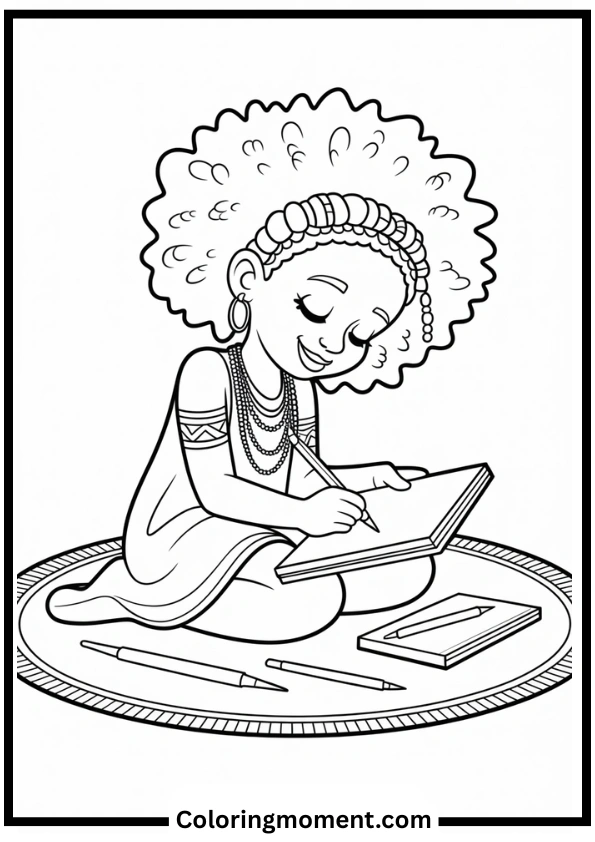 Creative Sketchbook Black Girl Coloring Page
