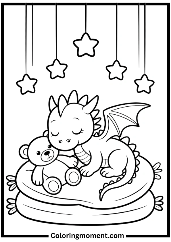 Cute Sleepy Dragon Coloring Pages