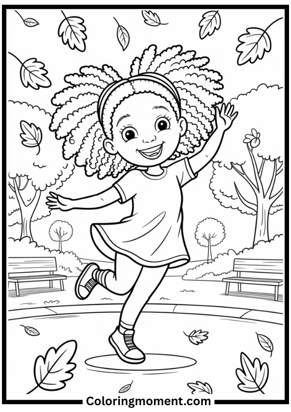 Dancing in the Park Black Girl Coloring Page