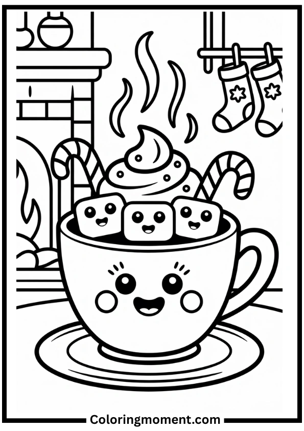 December Hot Cocoa Time Coloring Pages