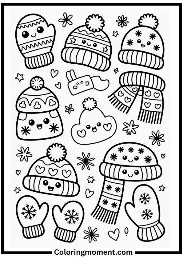 December Mittens & Hats Coloring Pages
