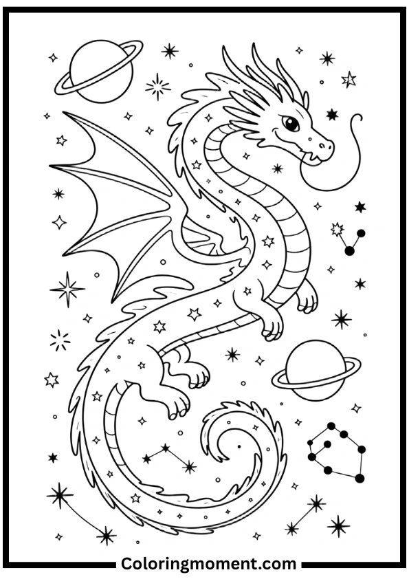 Dreamy Night Sky Dragon Coloring Pages