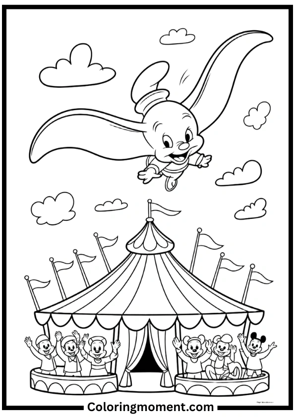 Dumbo’s First Flight Coloring Page