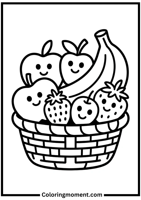 Easy Fruit Basket Coloring Pages