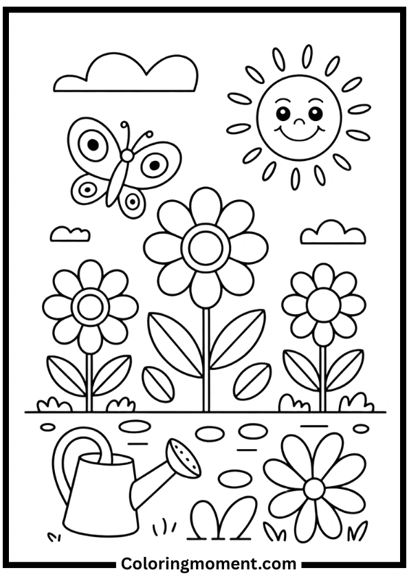 Easy Garden Scene Coloring Pages