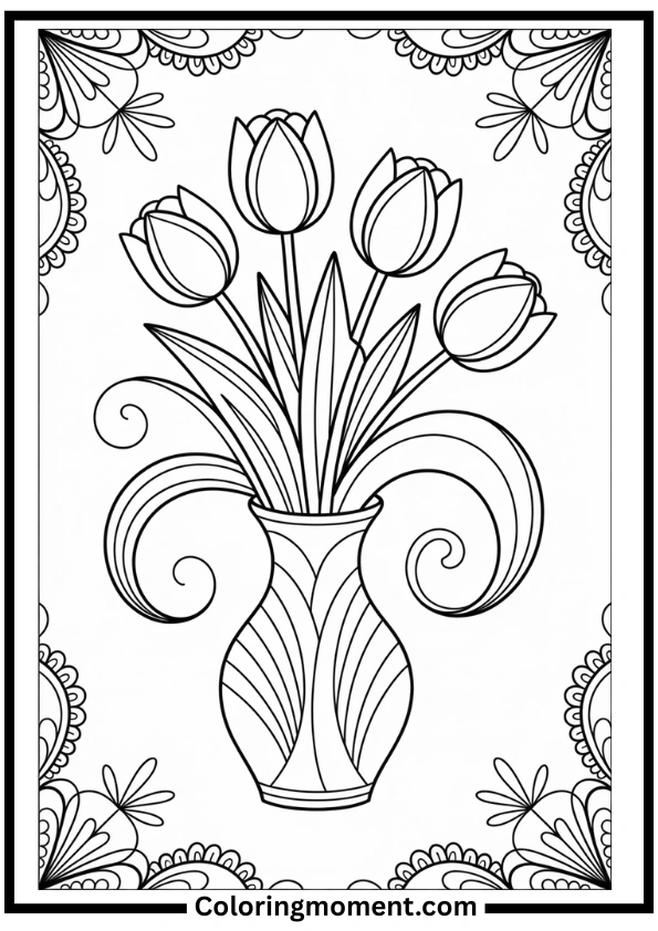 Elegant Tulip Arrangement Coloring Pages