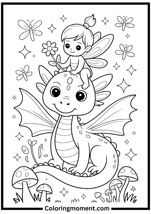 Fairy and Dragon Friendship Coloring Pages
