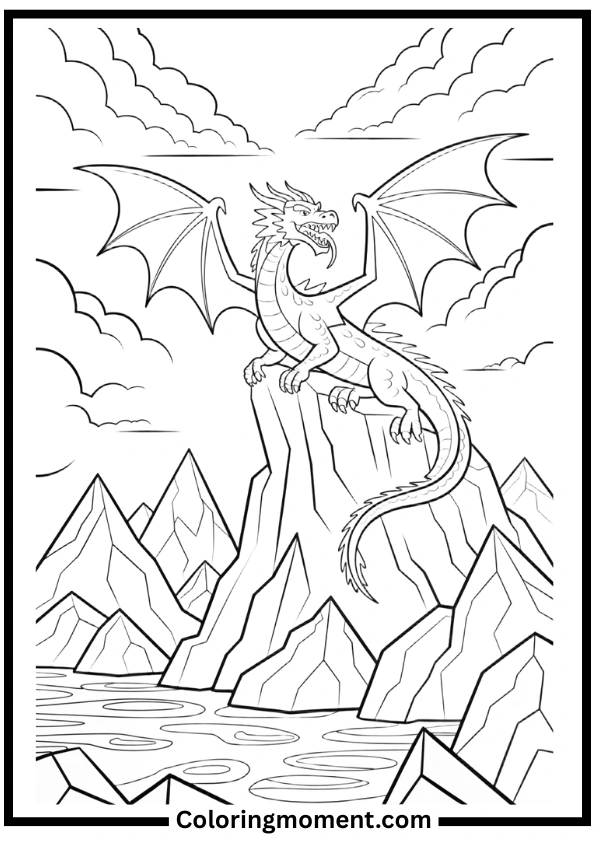 Fire-Breathing Dragon Mountain Coloring Pages