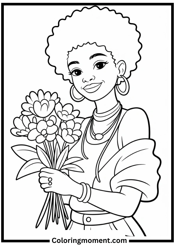 Flower Girl with Curly Hair Coloring Page