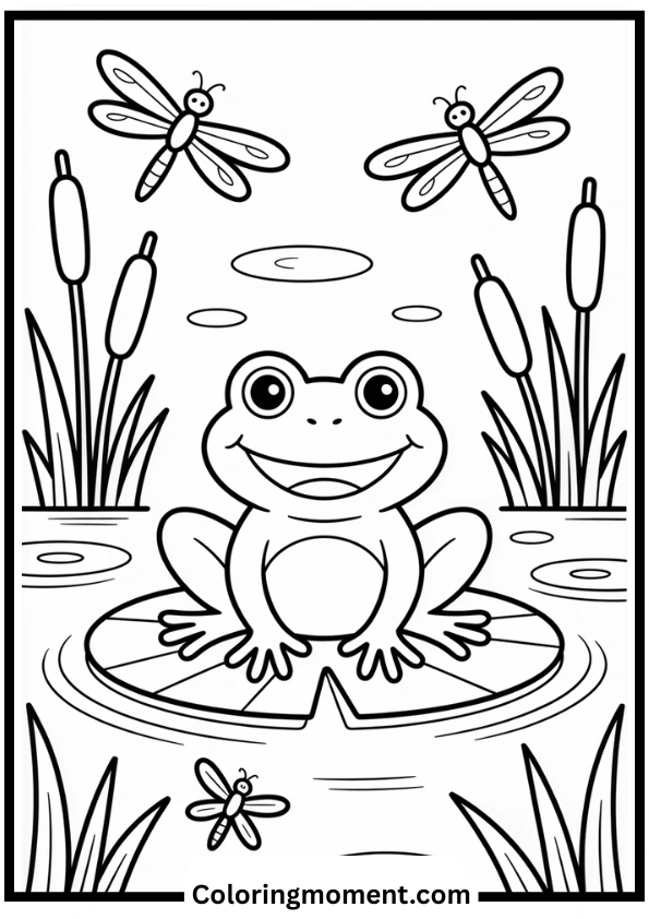 Frog by the Pond Coloring Page