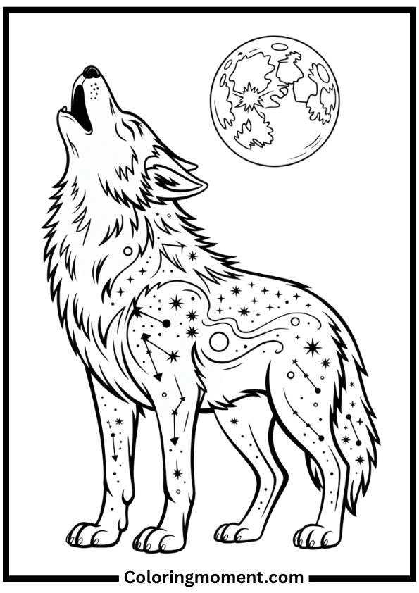Galaxy Wolf Coloring Pages