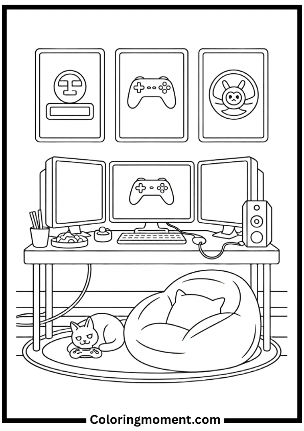 Gamer Setup Room Coloring Pages