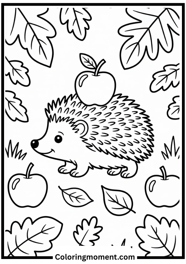 Hedgehog with Apples Coloring Page