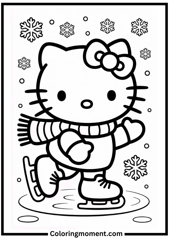 Hello Kitty Ice Skating Coloring Page