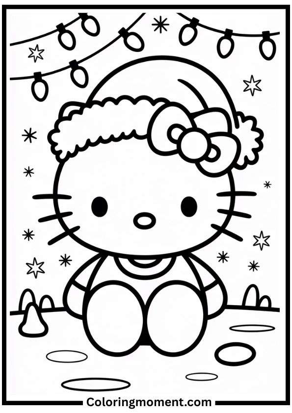 Hello Kitty with Santa Hat Coloring Page