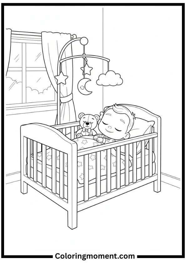 JJ Nap Time with Teddy Coloring Page
