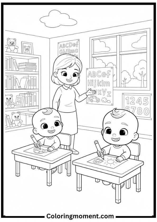 JJ and Cody at School Coloring Page